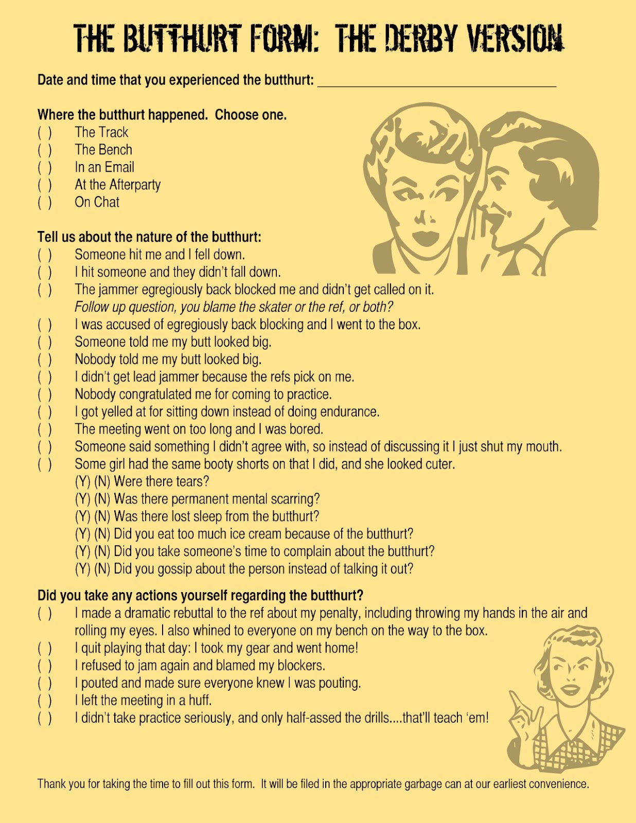 Butthurt Report Form Printable