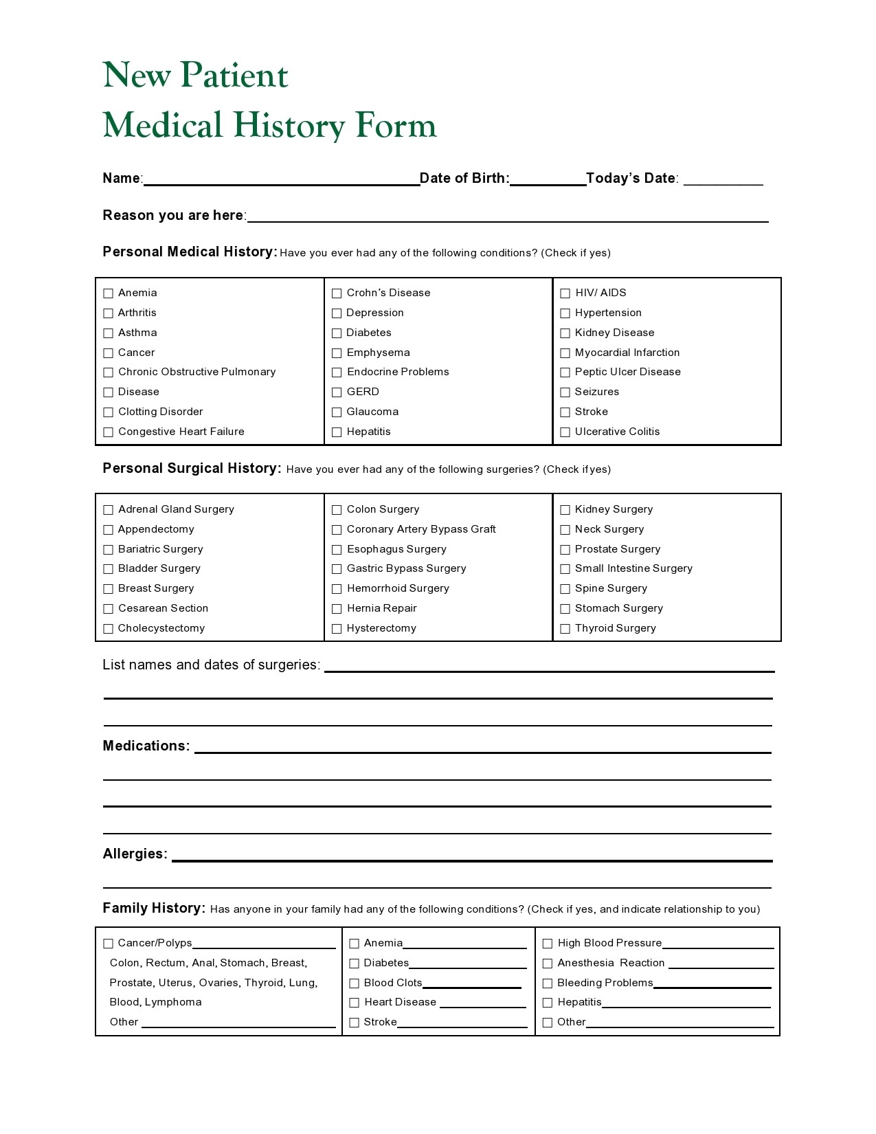 Your Family Health History Worksheets Library
