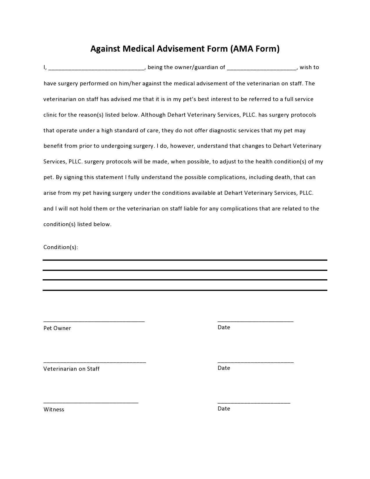 Printable Against Medical Advice Form