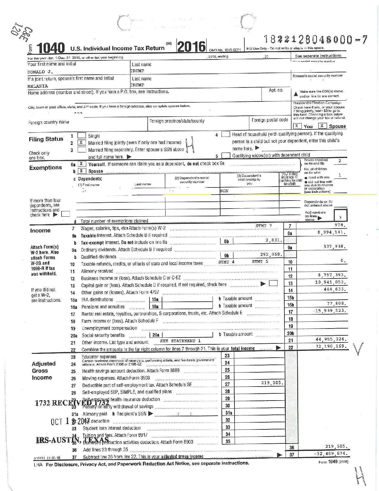 file donald j trump individual tax returns form 1040 2016 1 pdf wikimedia commons