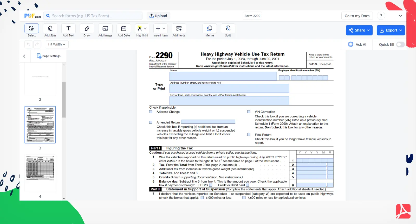 form 2290 2023 printable and filable form 2290 pdfliner