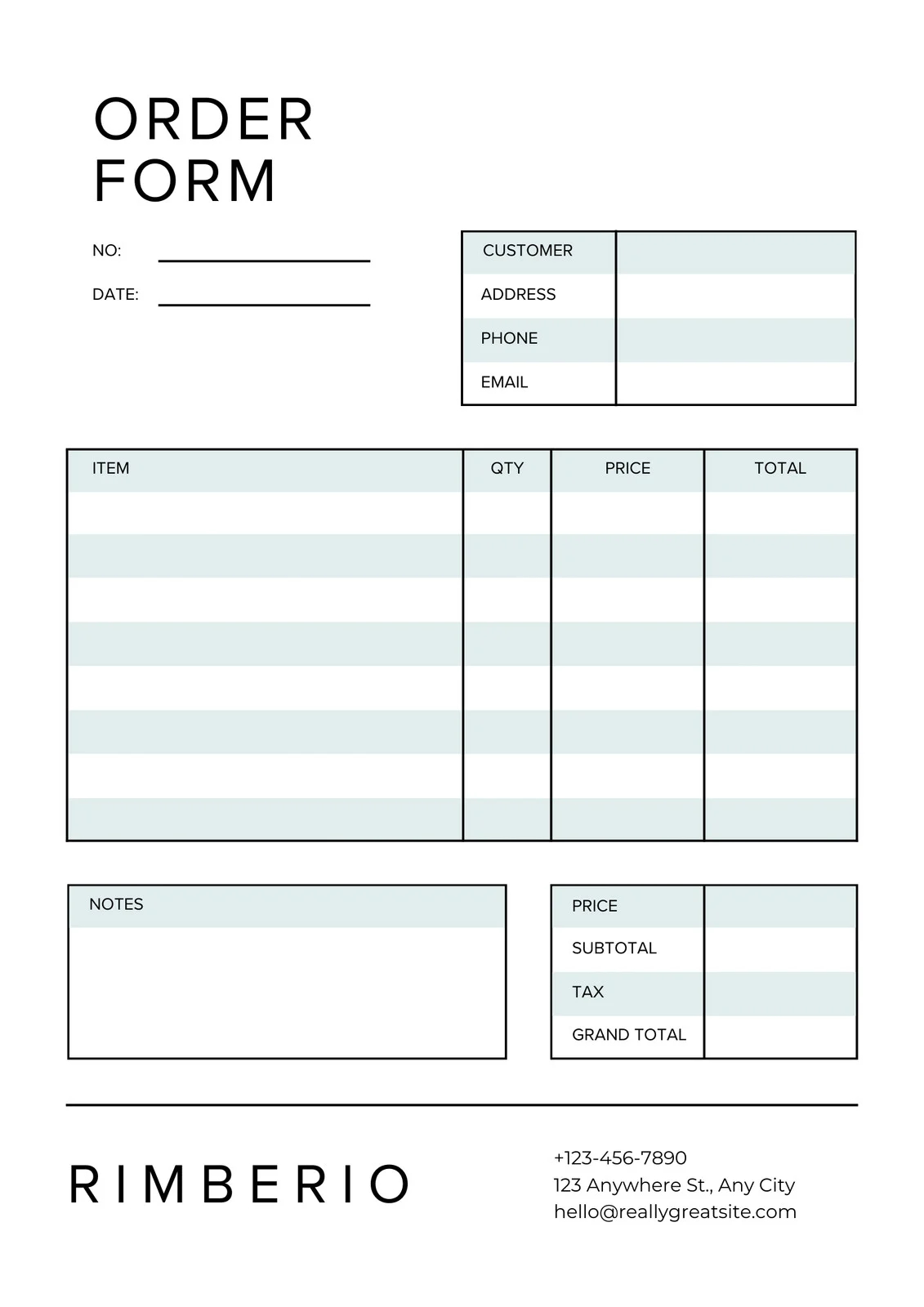 Printable Order Form Template