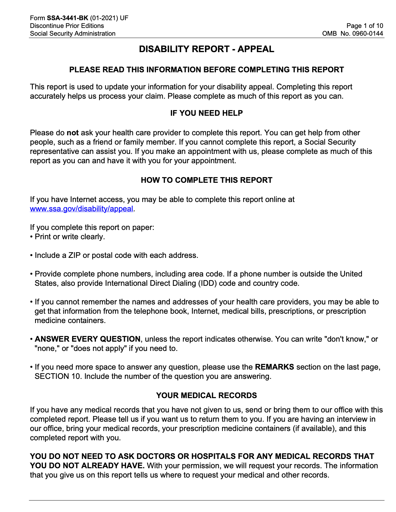 Free Form SSA 561 U2 Social Security Request For Reconsideration PDF EForms