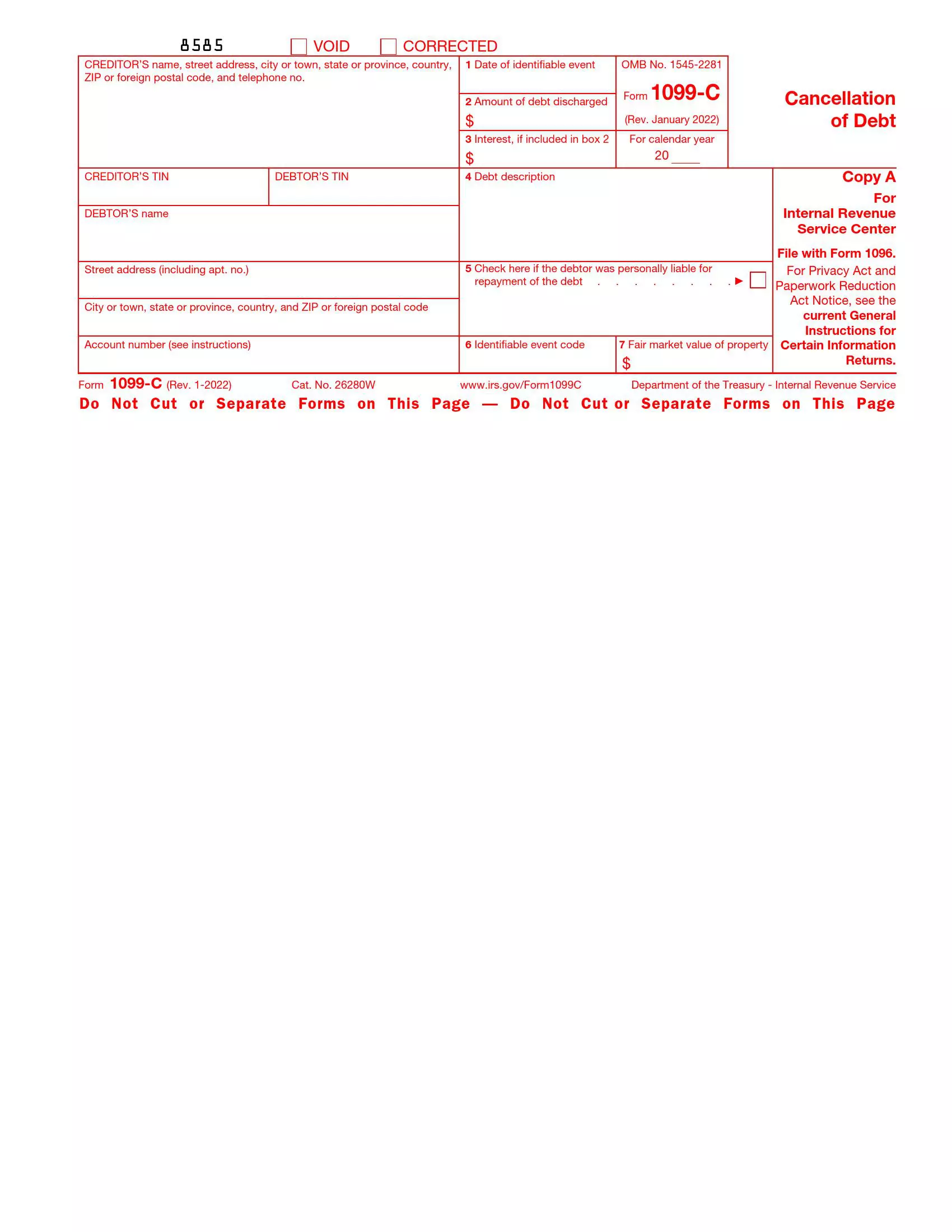 Irs 1099 Printable Form