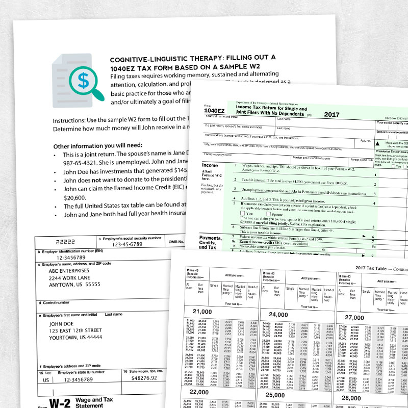 preparing a 1040ez tax form based on a sample w2 adult and pediatric printable resources for speech and occupational therapists