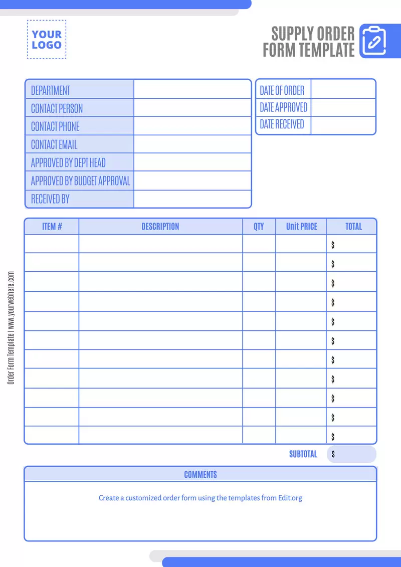 printable order form templates